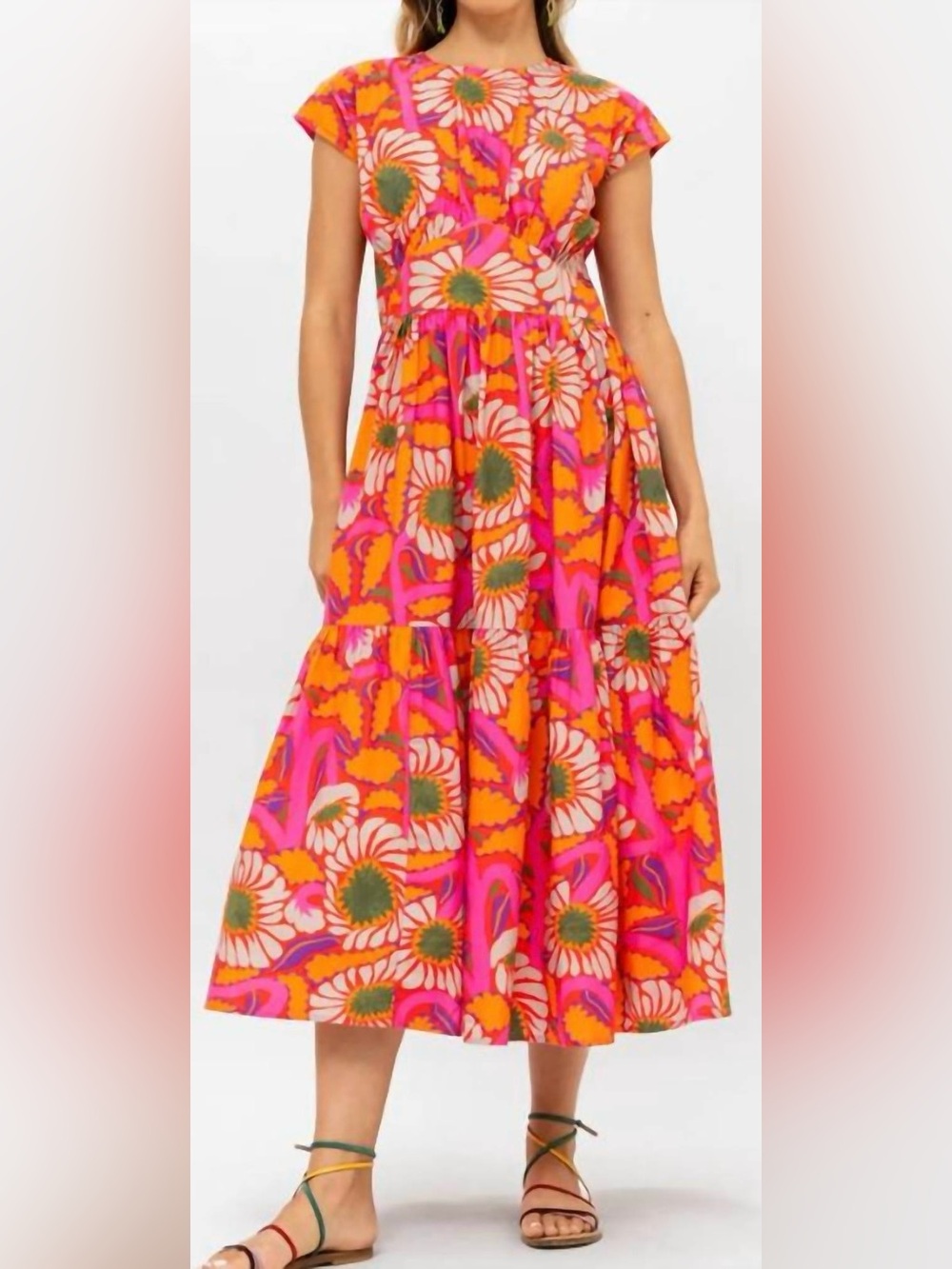 NWT OLIPHANT cap sleeve midi dress in umbria pink | Size S